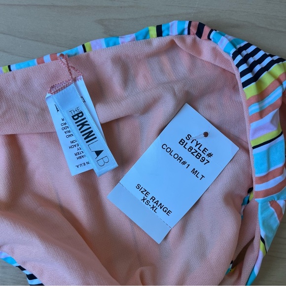NWT The Bikini Lab Women's Two Piece Swimsuit Medium Blue Orange Stripes Groovy - Picture 4 of 6